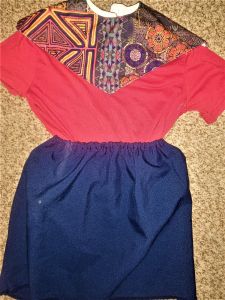 Kids Costumes to Hire - Traditional - Red T-shirt, Navy Skirt & printed Collar - CHILD
